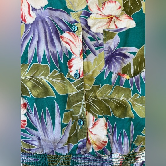 Vintage Hilo Hattie Hawaiian Floral Cotton Romper Green Purple Hibiscus - Picture 13 of 17